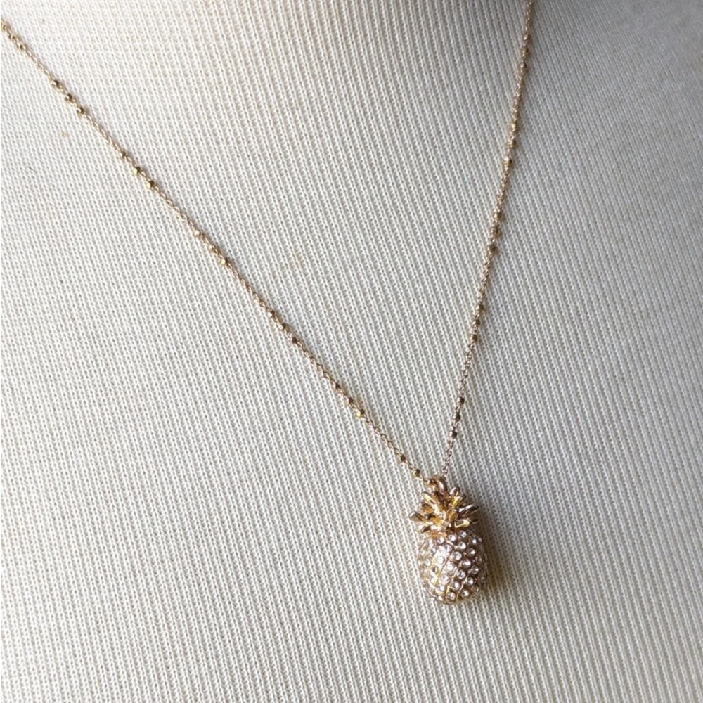Banana Republic Gold Pineapple Pendant Necklace Sparkly Crystal Charm Summer
